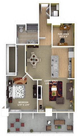 Floor plan for 1 bed, 1 bath, 1098 sqft